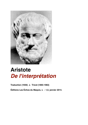 Couverture de Aristote - De l'interprétation